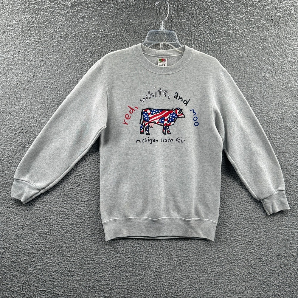 Vintage Michigan State Fair Mens Sweatshirt S Patriotic‎ Cow Novelty Americana